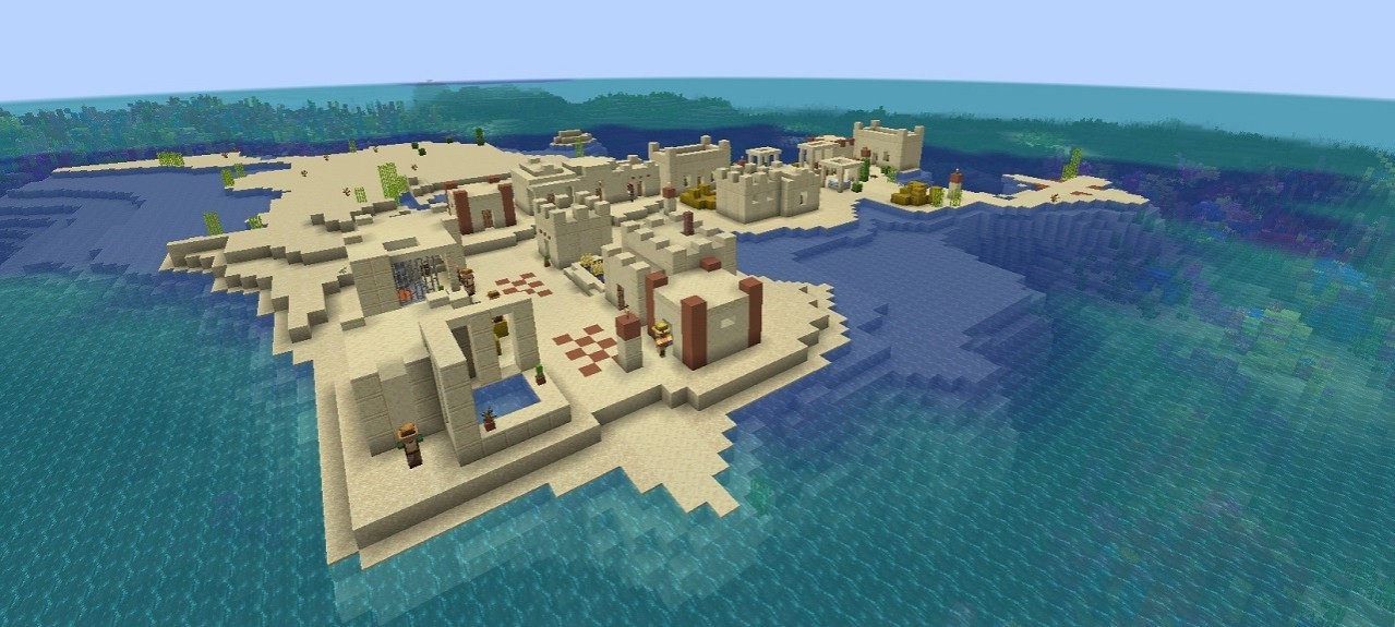 A sandy village in the ocean